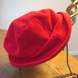 Red fleece hat with folded trim